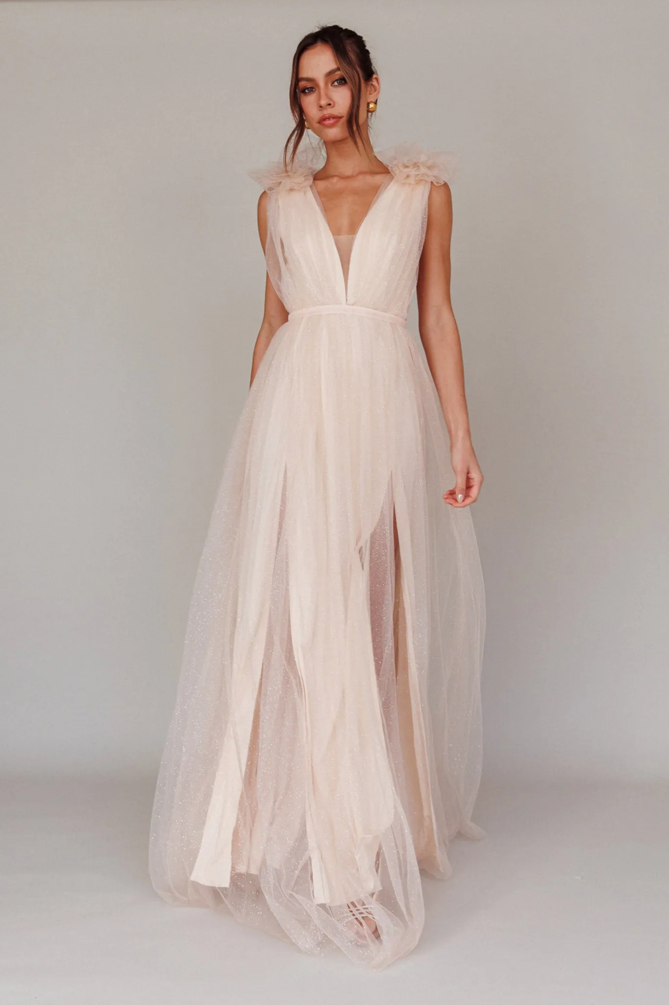 Ludivine Shoulder Accent Mesh Midi Dress Glitter Champagne sold by Selfie Leslie product image thumbnail 5