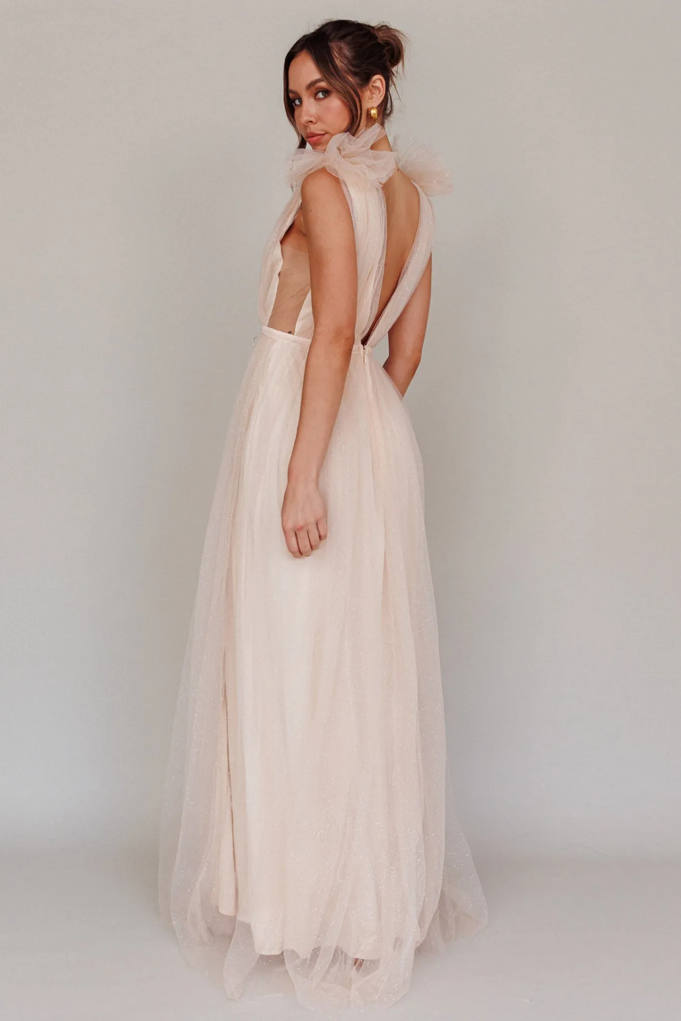 Ludivine Shoulder Accent Mesh Midi Dress Glitter Champagne sold by Selfie Leslie product image thumbnail 2