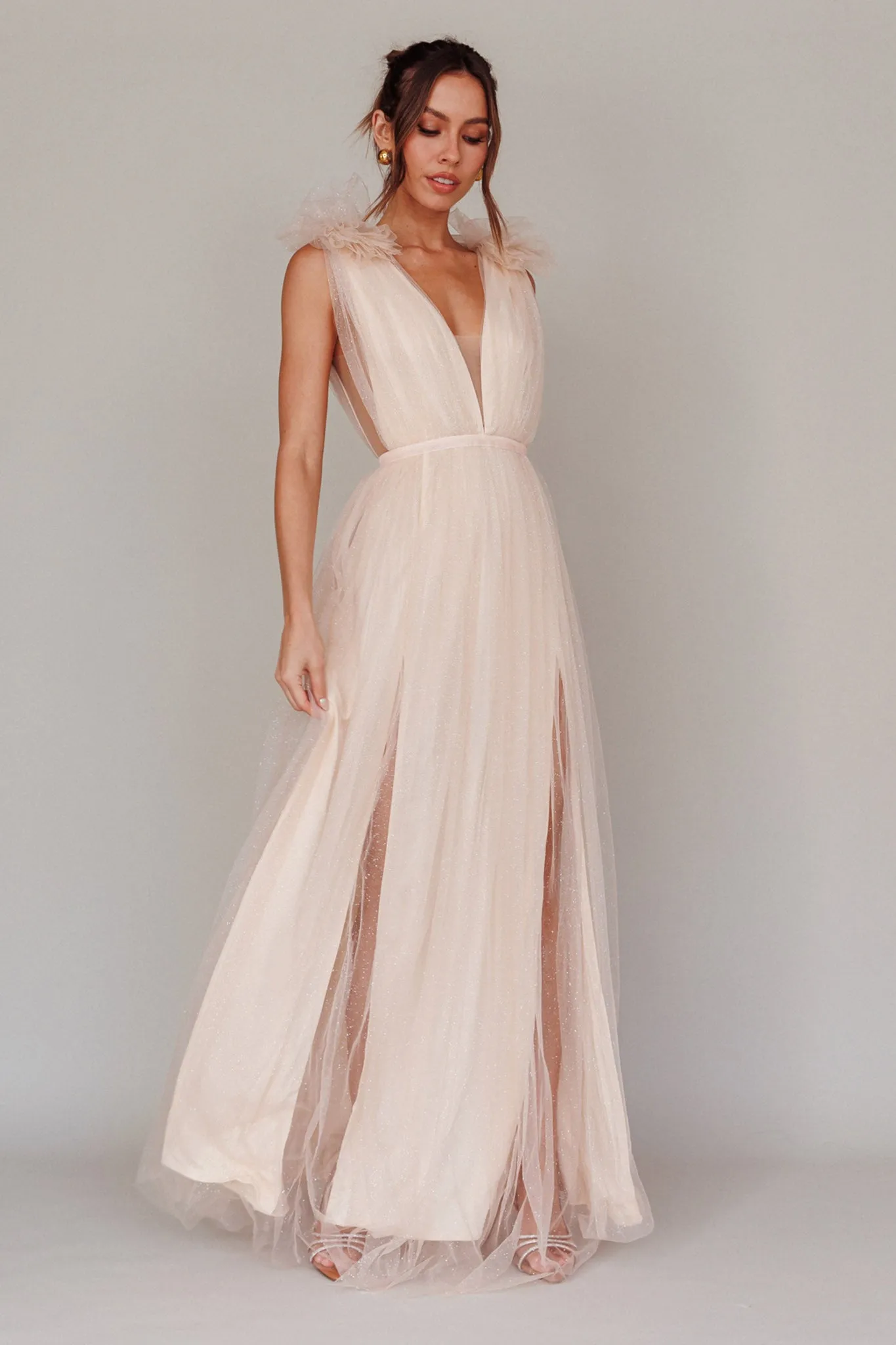 Ludivine Shoulder Accent Mesh Midi Dress Glitter Champagne sold by Selfie Leslie product image thumbnail 3