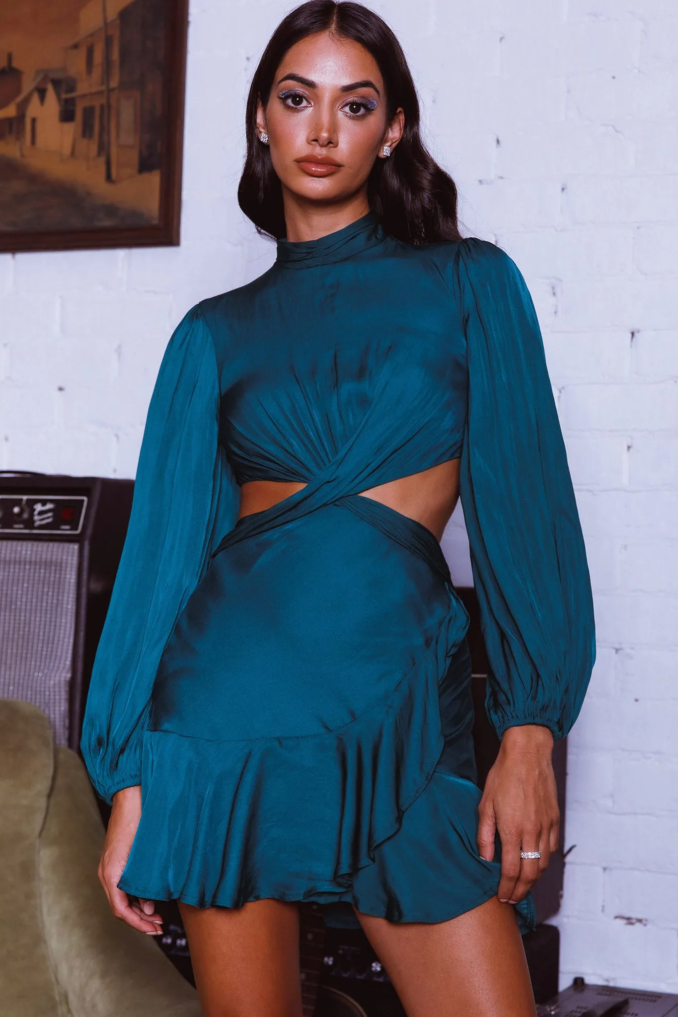 Feels Like Home Long Sleeve Cut-Out Dress Forest Green sold by Selfie Leslie