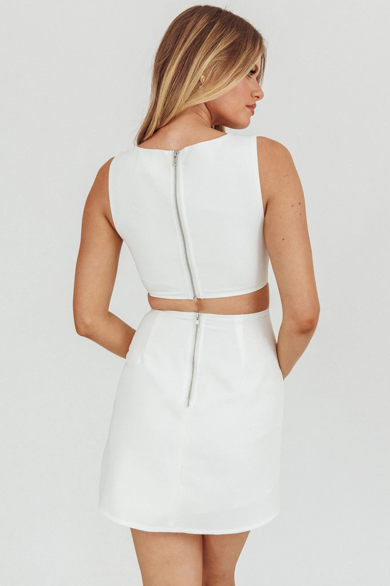 Shannon Boat Neck Sleeveless Mini Dress White sold by Selfie Leslie product image thumbnail 2