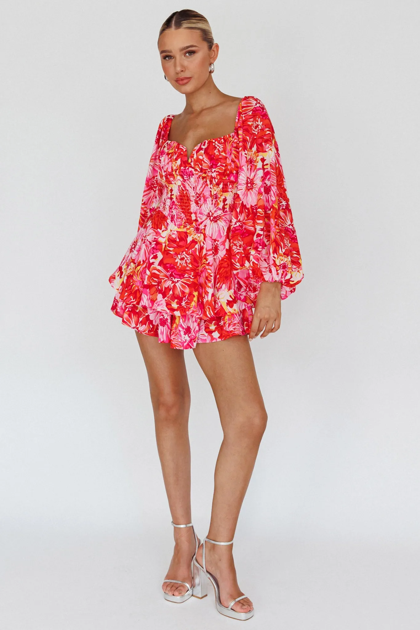 Evanice Shirred Waist Romper Floral Red sold by Selfie Leslie product image thumbnail 3