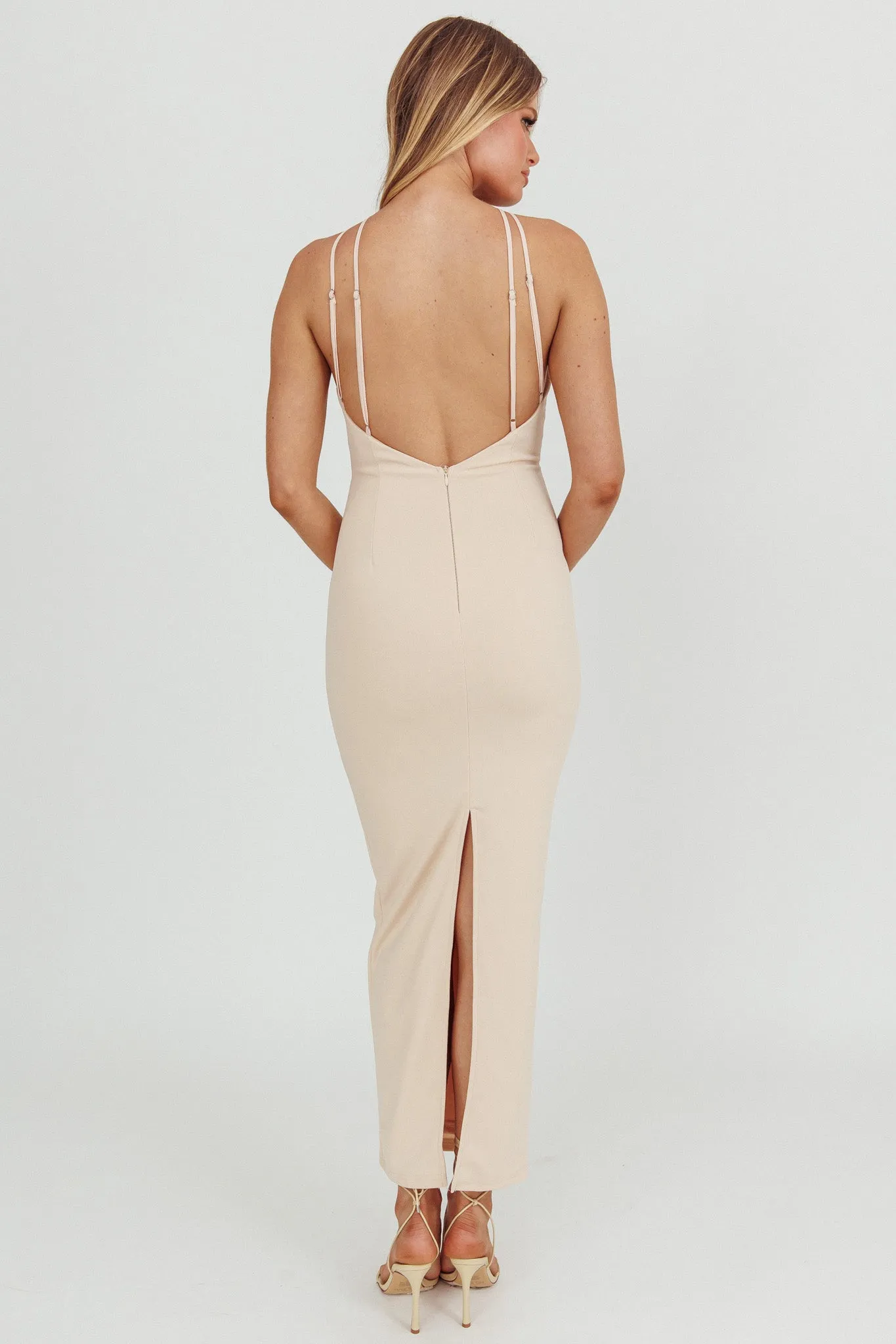 Feels Good Backless Bodycon Maxi Dress Cream sold by Selfie Leslie product image thumbnail 2