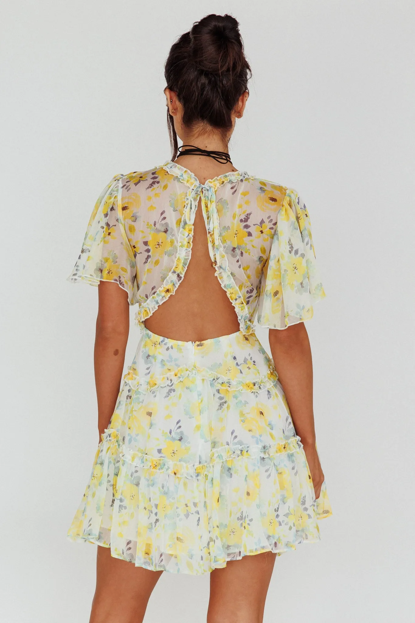 Tres Chic Flutter Sleeve Cut-Out Dress Floral Yellow sold by Selfie Leslie product image thumbnail 2