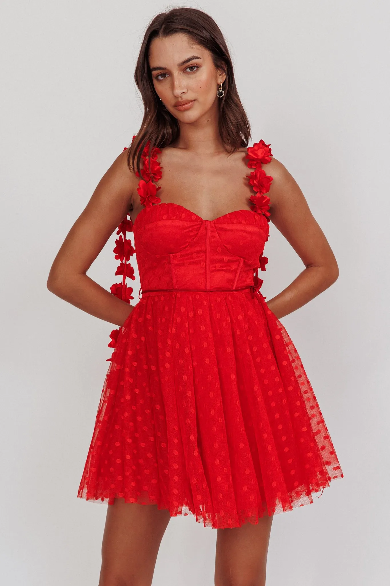 Fairytale Dream Floral Strap Mini Dress Red sold by Selfie Leslie