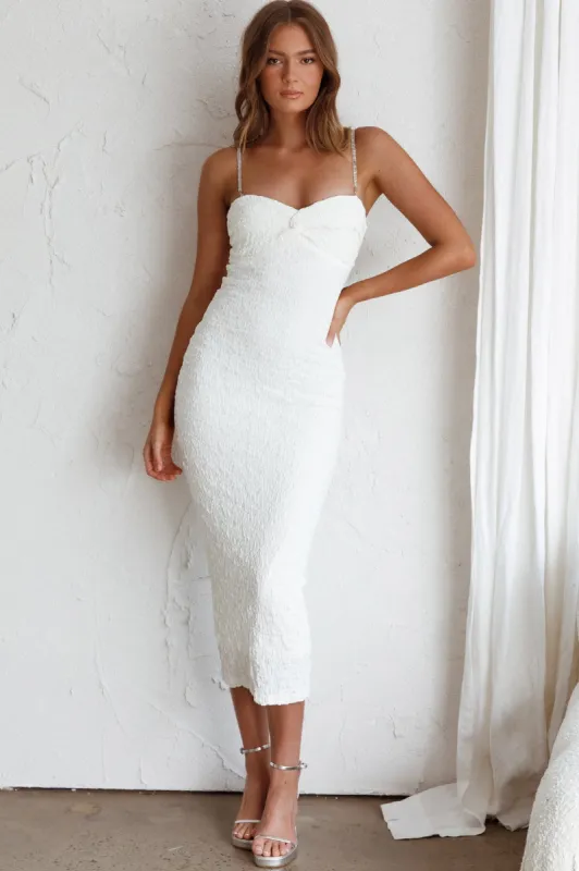 Tiffani Diamante Strap Midi Dress White sold by Selfie Leslie