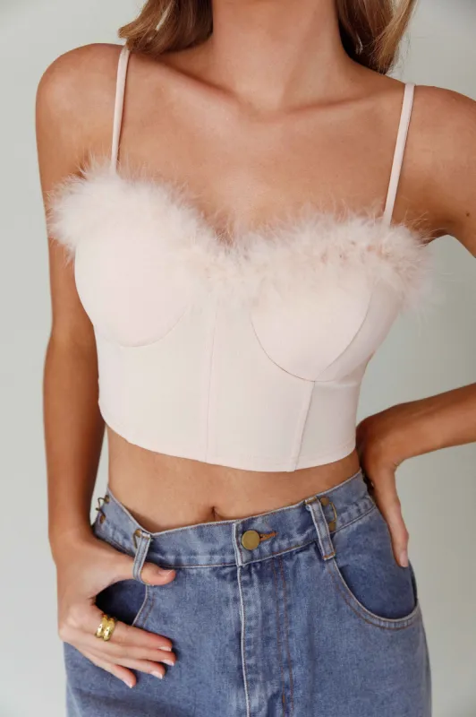 Jovi Feather-Trim Crop Top Nude sold by Selfie Leslie