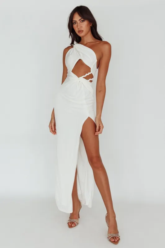 Kiah Twist Accent Thigh Split Midi Dress White sold by Selfie Leslie