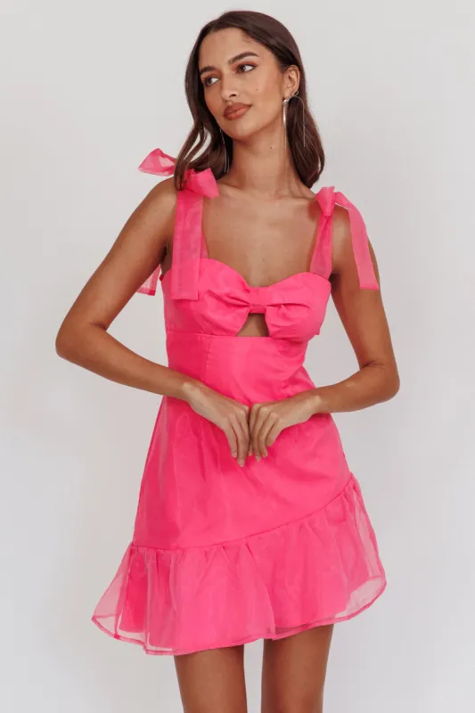 Alexia Bow Shoulder Ruffle Hem Mini Dress Hot Pink sold by Selfie Leslie