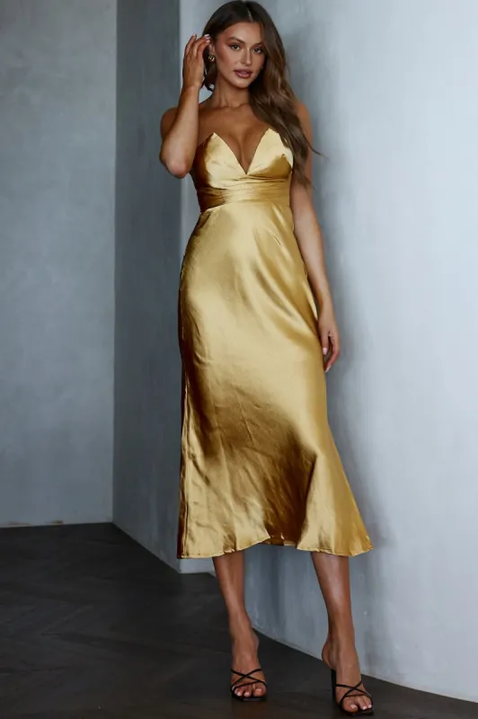 Ma Jolie Strapless Midi Dress Gold sold by Selfie Leslie