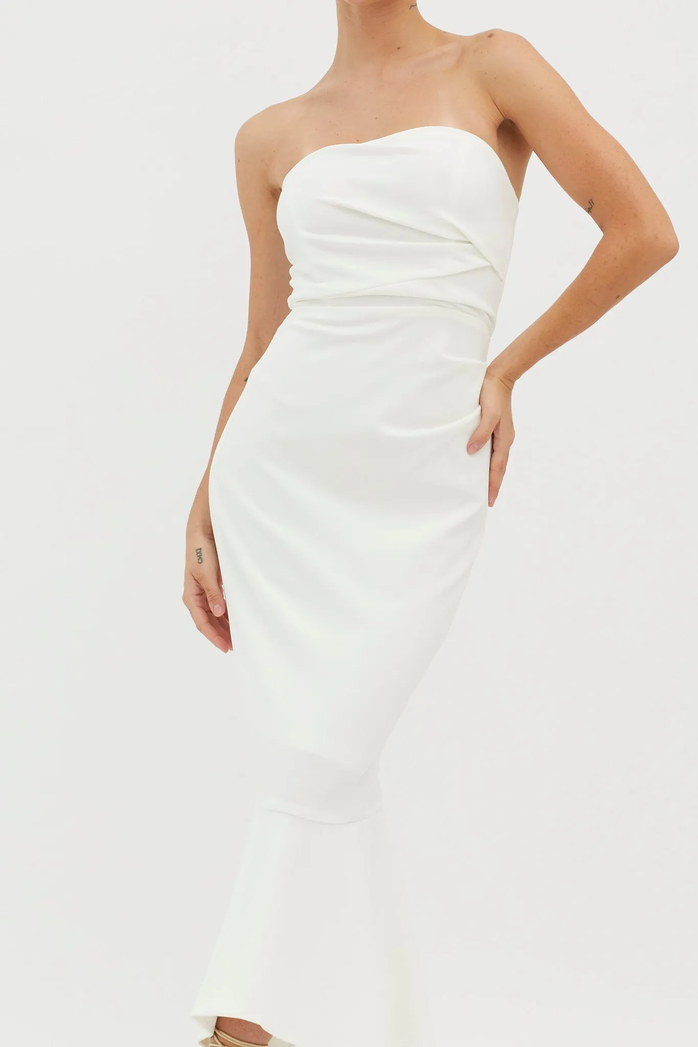 Sharona Strapless Gathered Midi Dress White sold by Selfie Leslie product image thumbnail 4