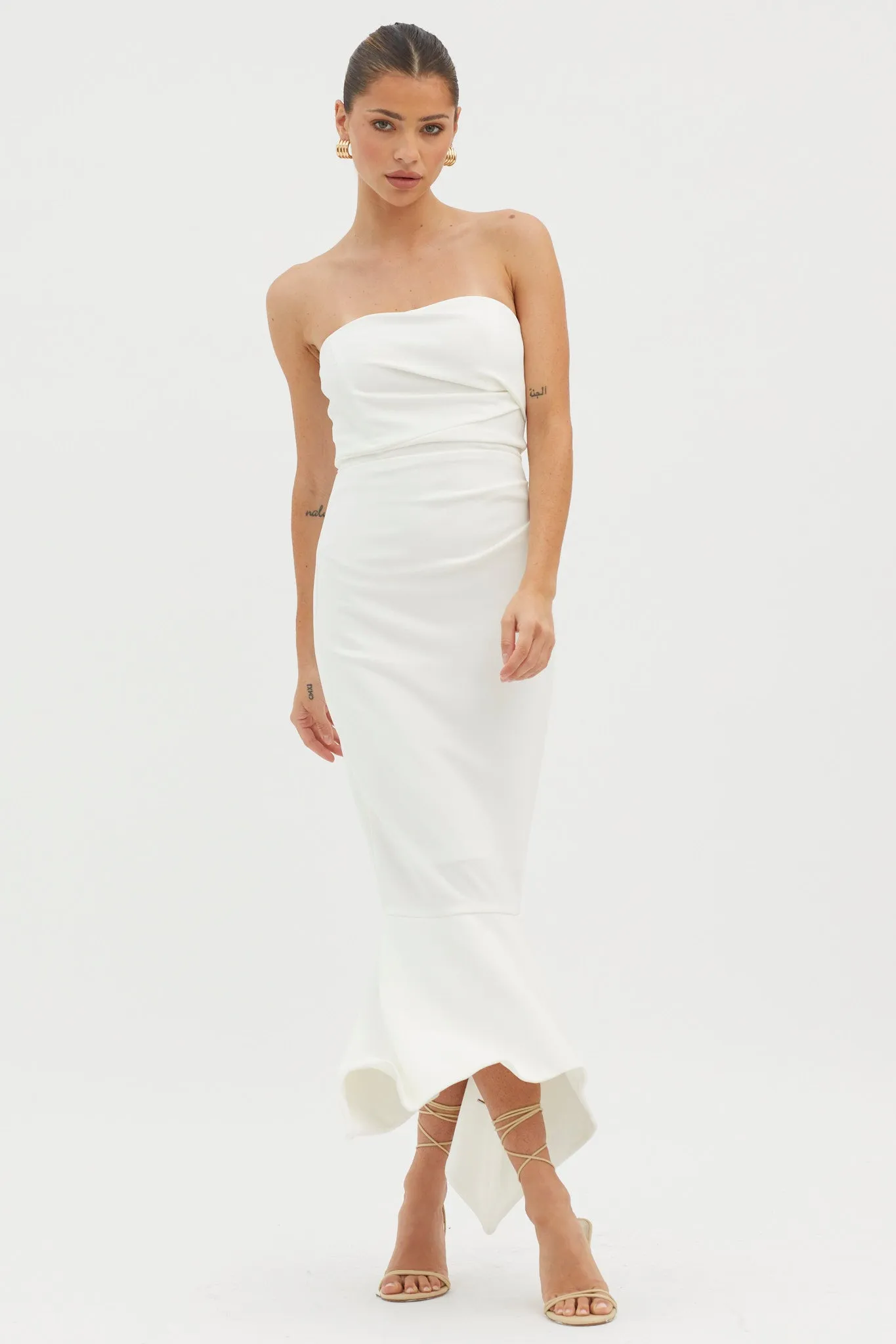 Sharona Strapless Gathered Midi Dress White sold by Selfie Leslie product image thumbnail 5