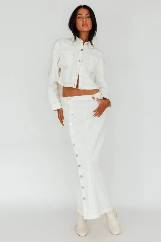 Angelica Side Button-Up Midi Skirt White sold by Selfie Leslie