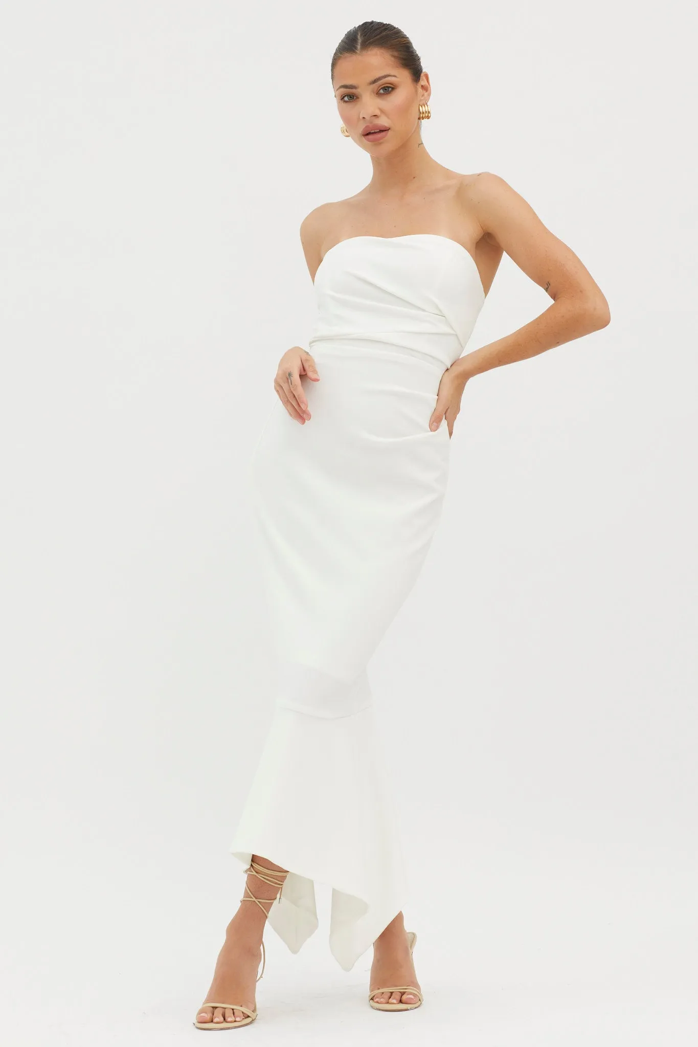 Sharona Strapless Gathered Midi Dress White sold by Selfie Leslie product image thumbnail 3
