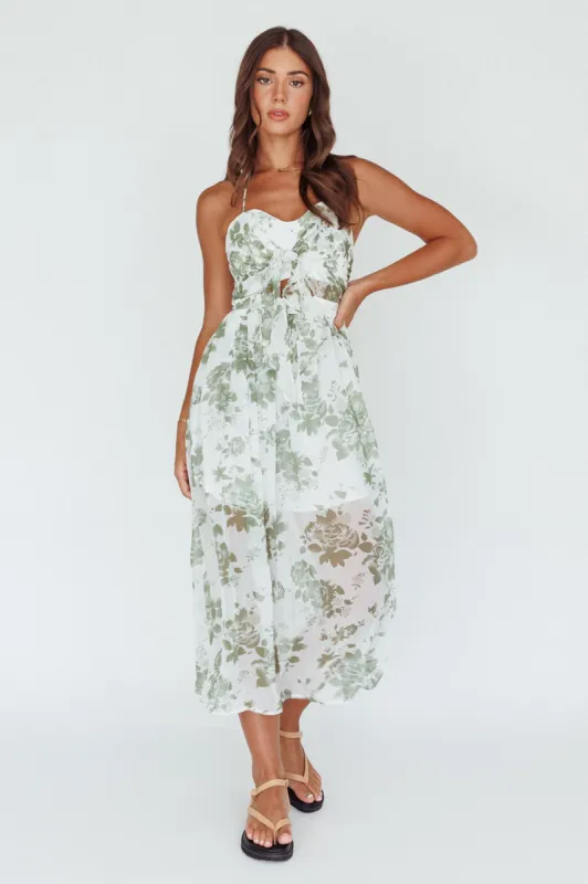 Los Feliz Tied Bust Halterneck Midi Dress Floral Green sold by Selfie Leslie