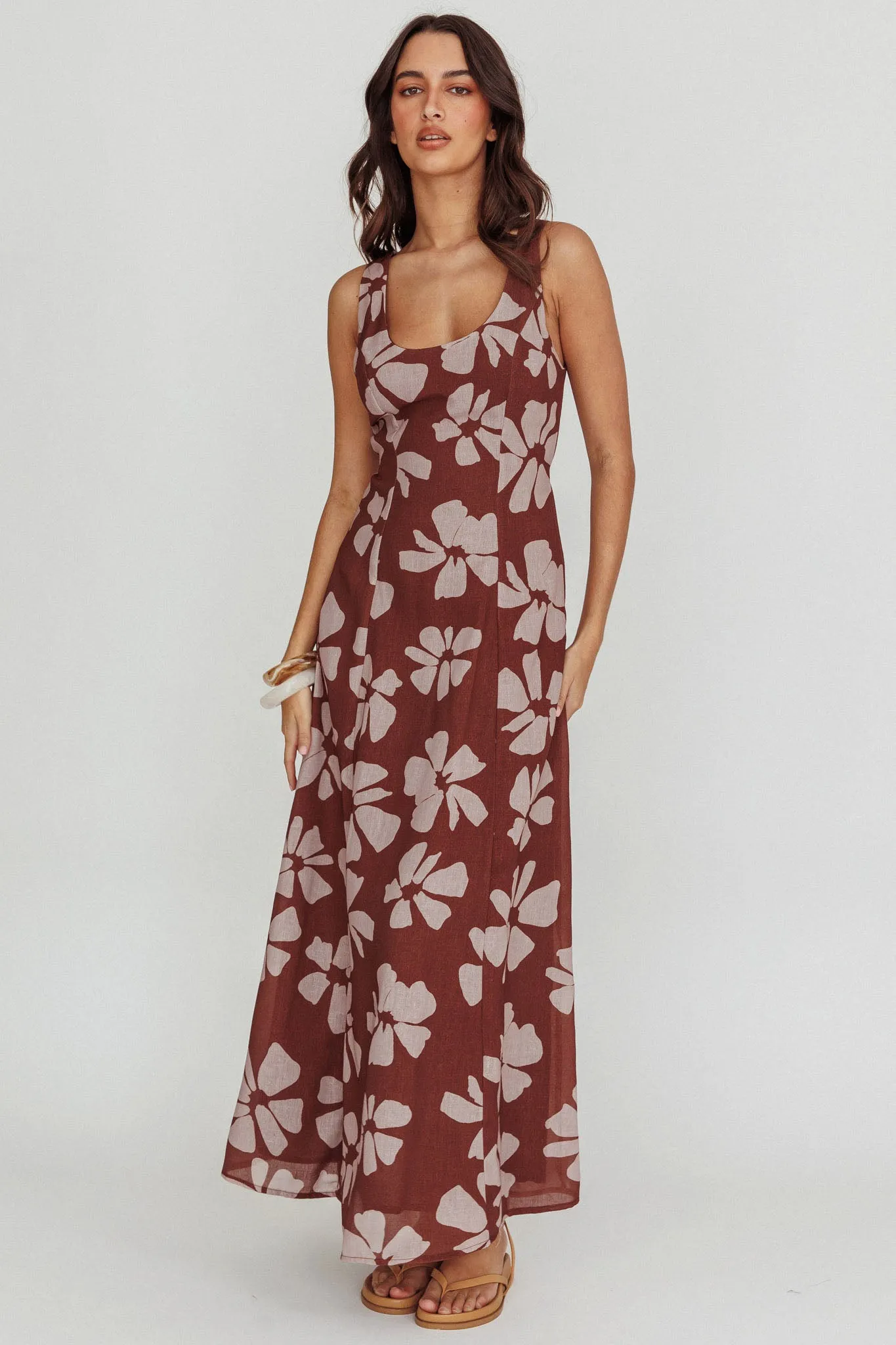 Lillia Floral A-Line Maxi Dress Brown sold by Selfie Leslie