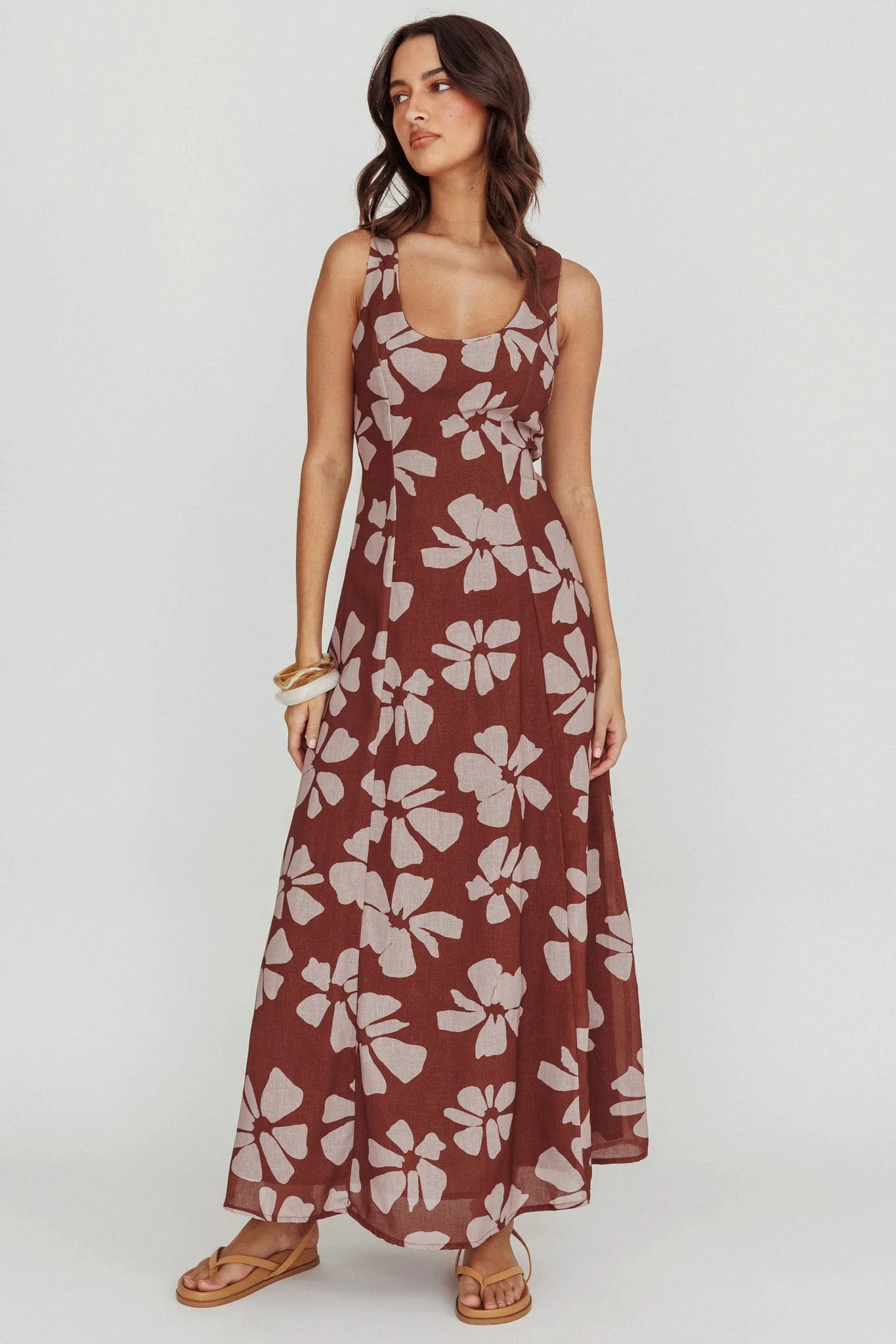 Lillia Floral A-Line Maxi Dress Brown sold by Selfie Leslie product image thumbnail 3
