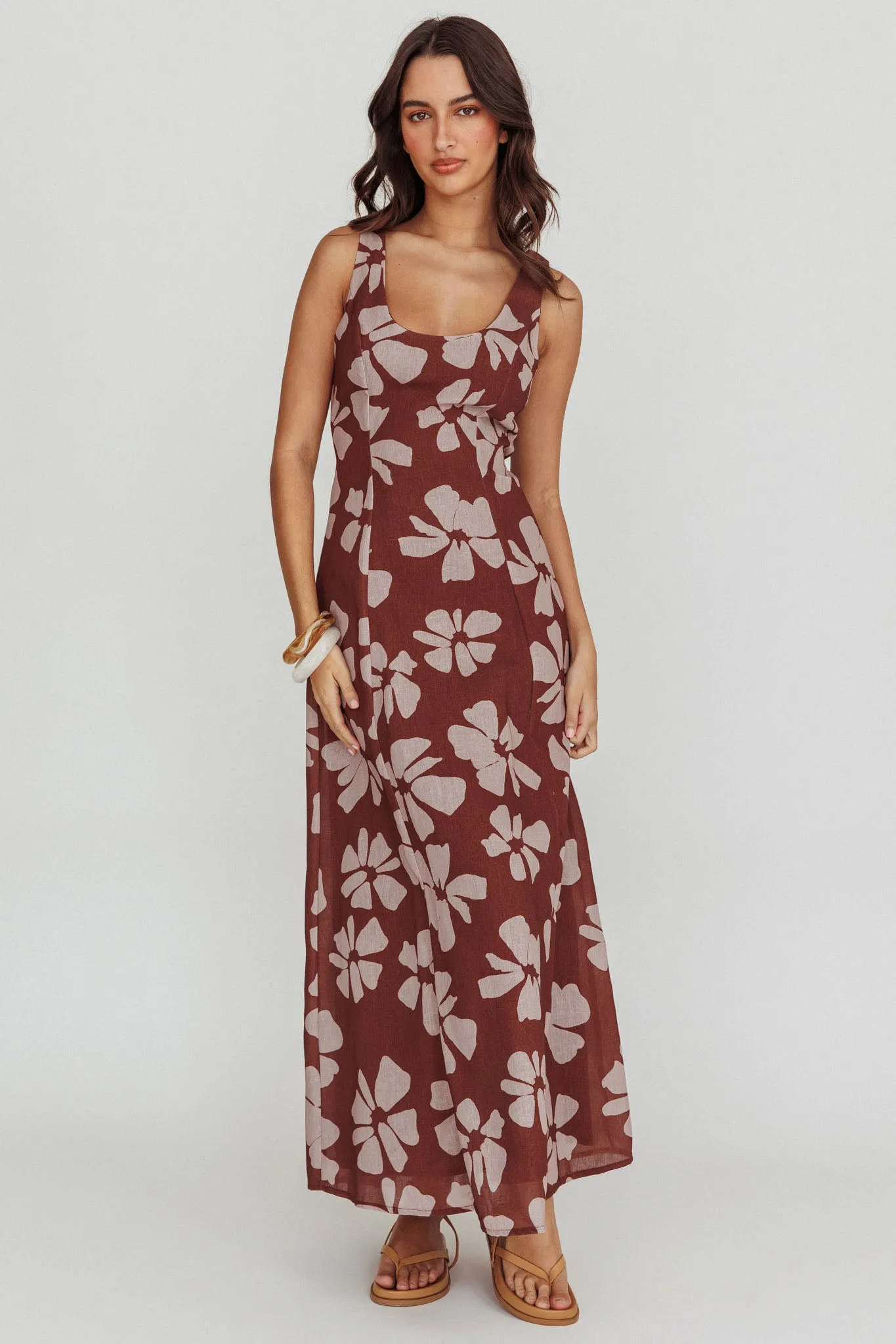 Lillia Floral A-Line Maxi Dress Brown sold by Selfie Leslie product image thumbnail 5