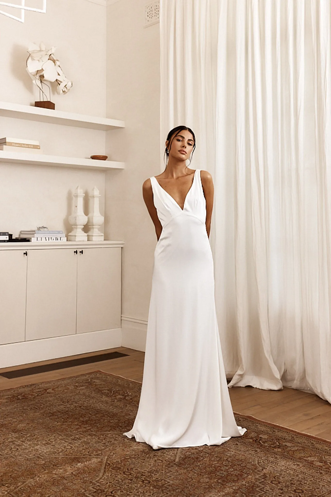 See The Sun V-Neckline Satin Maxi Dress White sold by Selfie Leslie product image thumbnail 5