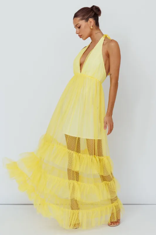 Moonlight Sonata Ruffle Mesh Maxi Dress Hail Spot Lemon sold by Selfie Leslie