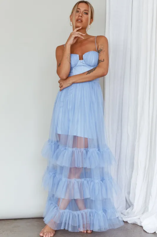 Moonlight Sonata Ruffle Mesh Maxi Dress Sky Blue sold by Selfie Leslie