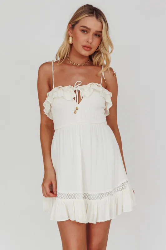 Daydream Shirred Bust Frill Trim Mini Dress White sold by Selfie Leslie