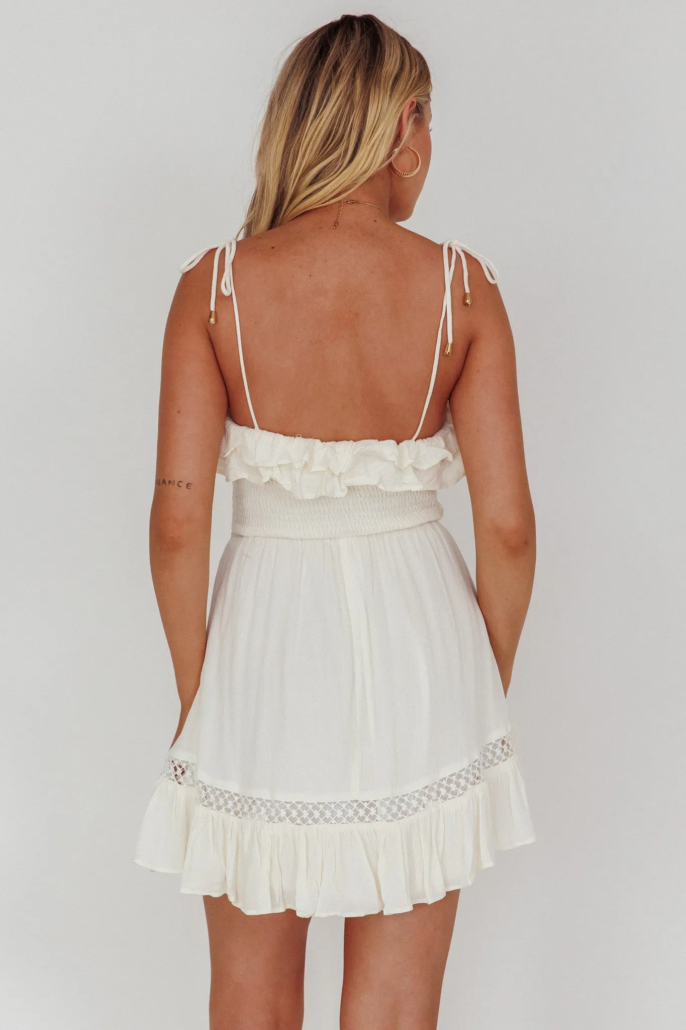 Daydream Shirred Bust Frill Trim Mini Dress White sold by Selfie Leslie product image thumbnail 2