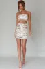 Tupelo Cut-Out Waist Sequin Mini Dress Gold/White sold by Selfie Leslie