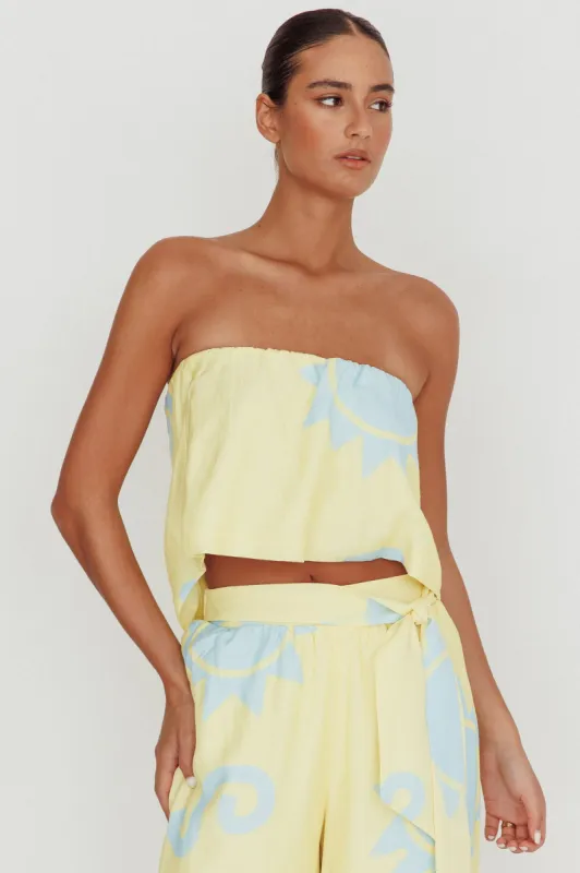 Nectar Sun Print Strapless Top Yellow sold by Selfie Leslie
