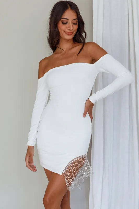Call On Me Diamante Off-Shoulder Mini Dress White sold by Selfie Leslie