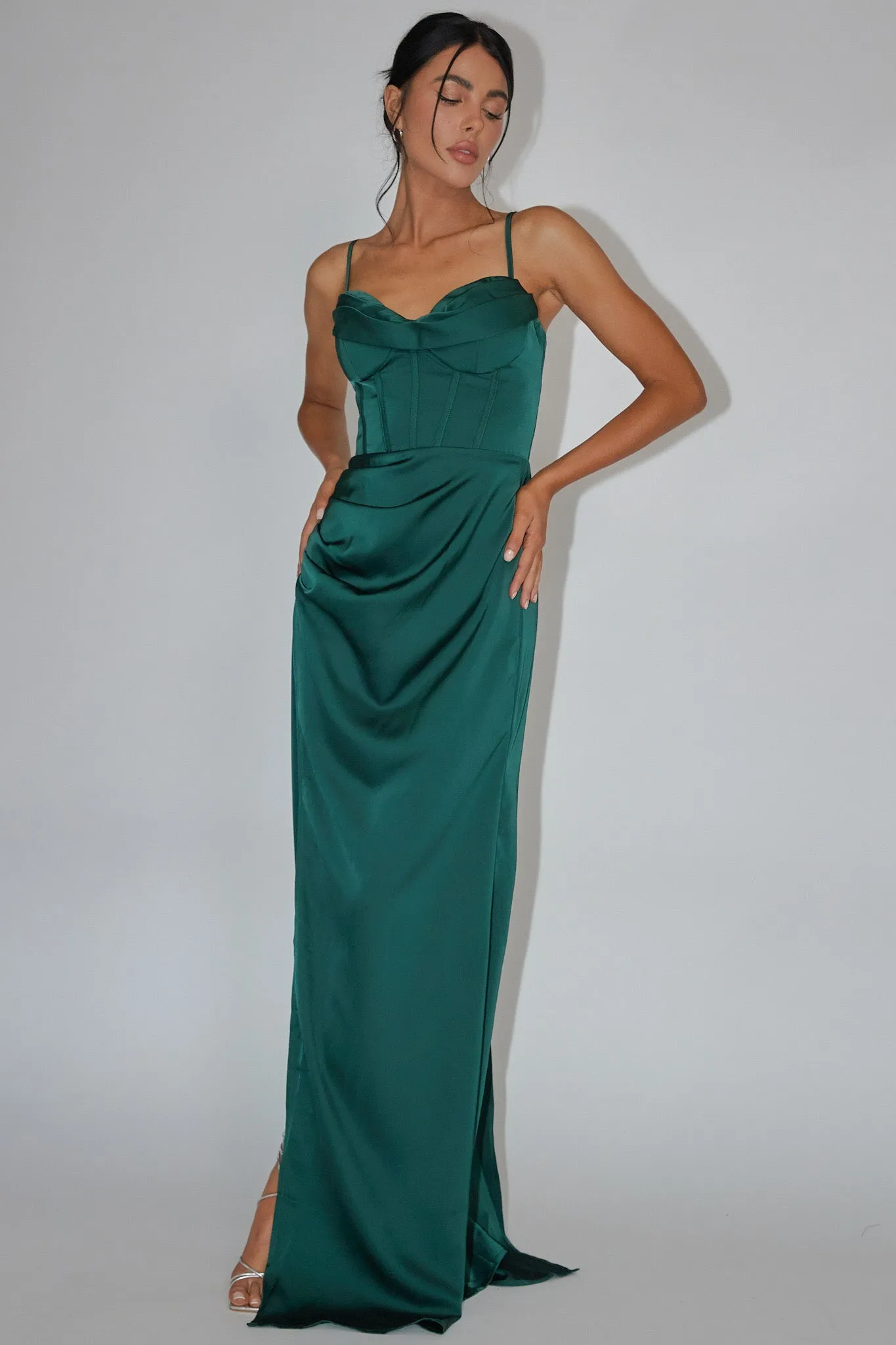 Secret Sweetheart Neckline Split Maxi Dress Hunter Green sold by Selfie Leslie product image thumbnail 5