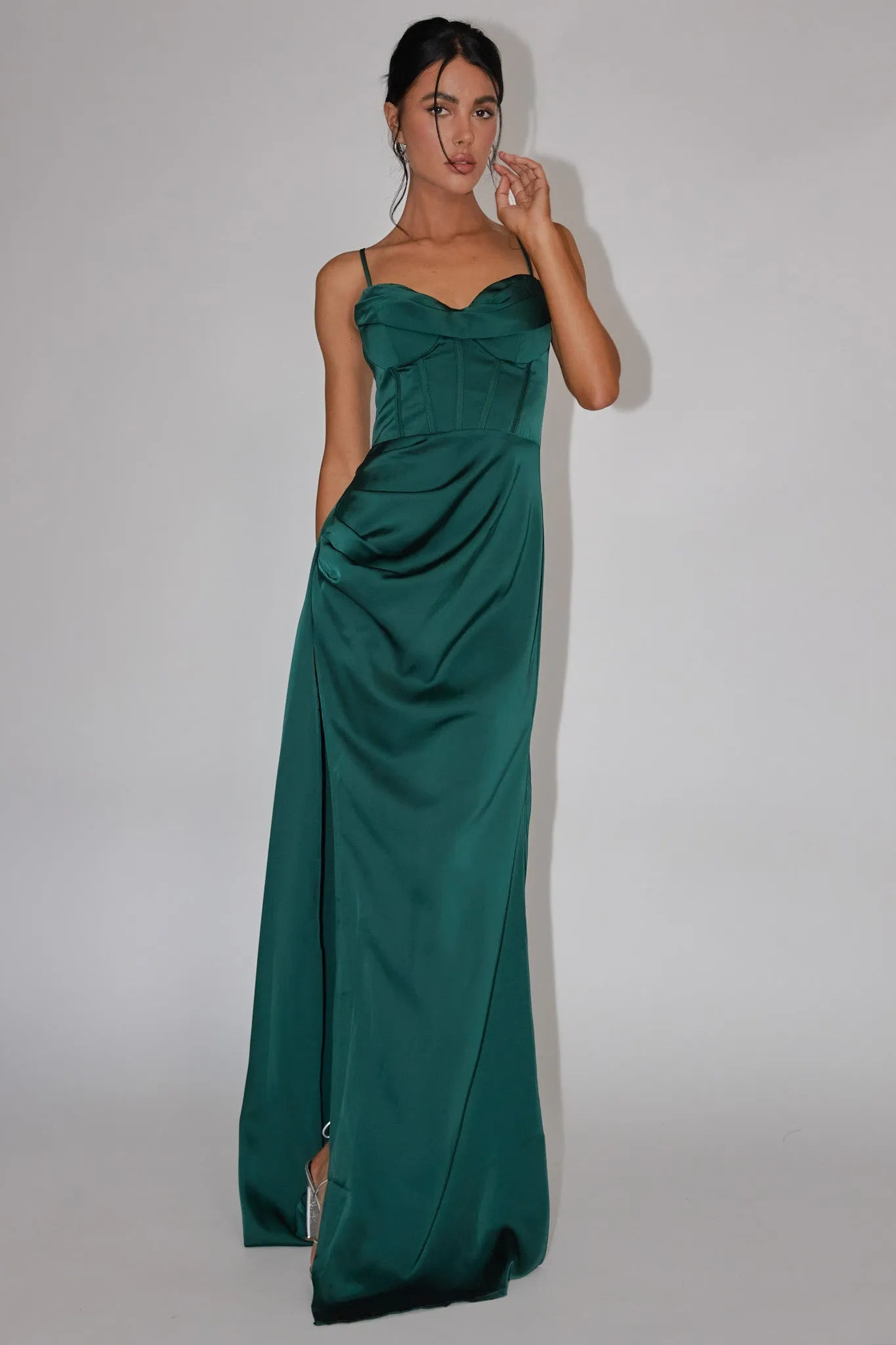Secret Sweetheart Neckline Split Maxi Dress Hunter Green sold by Selfie Leslie product image thumbnail 3