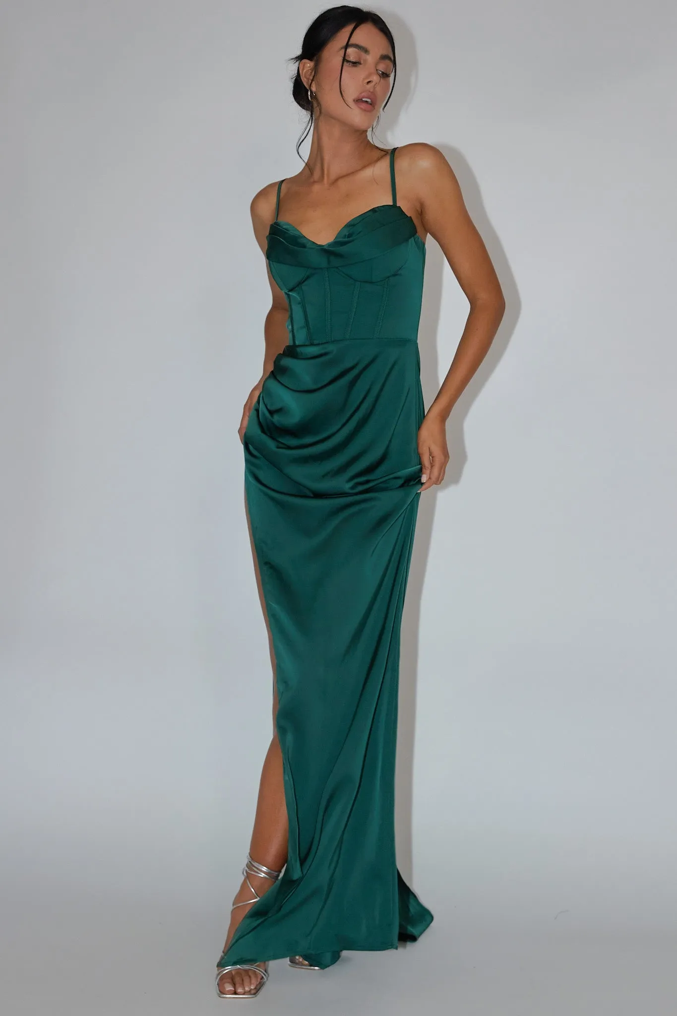 Secret Sweetheart Neckline Split Maxi Dress Hunter Green sold by Selfie Leslie