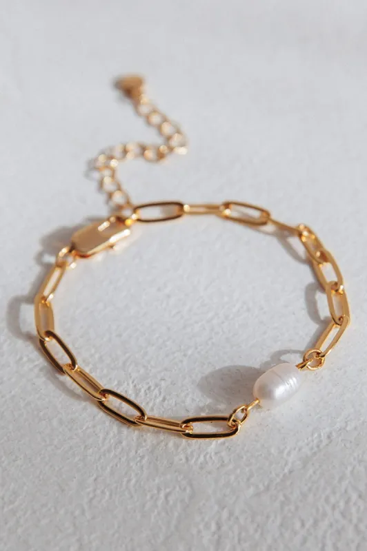 Devotion Freshwater Pearl Paperclip Chain Bracelet Gold sold by Selfie Leslie