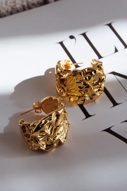 Ora Crinkle Foil Hoop Earrings Gold sold by Selfie Leslie