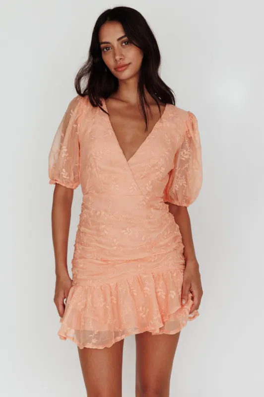 Cherry Blossom Puff Sleeve Wide Ruffle Hem Dress Orange sold by Selfie Leslie