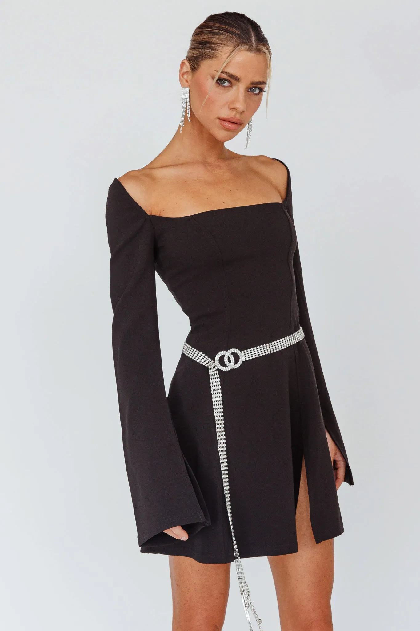 Kieran Long Sleeve A-Line Mini Dress Black sold by Selfie Leslie