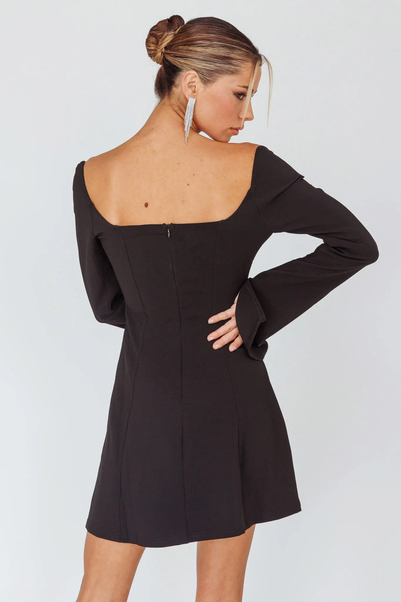 Kieran Long Sleeve A-Line Mini Dress Black sold by Selfie Leslie product image thumbnail 2