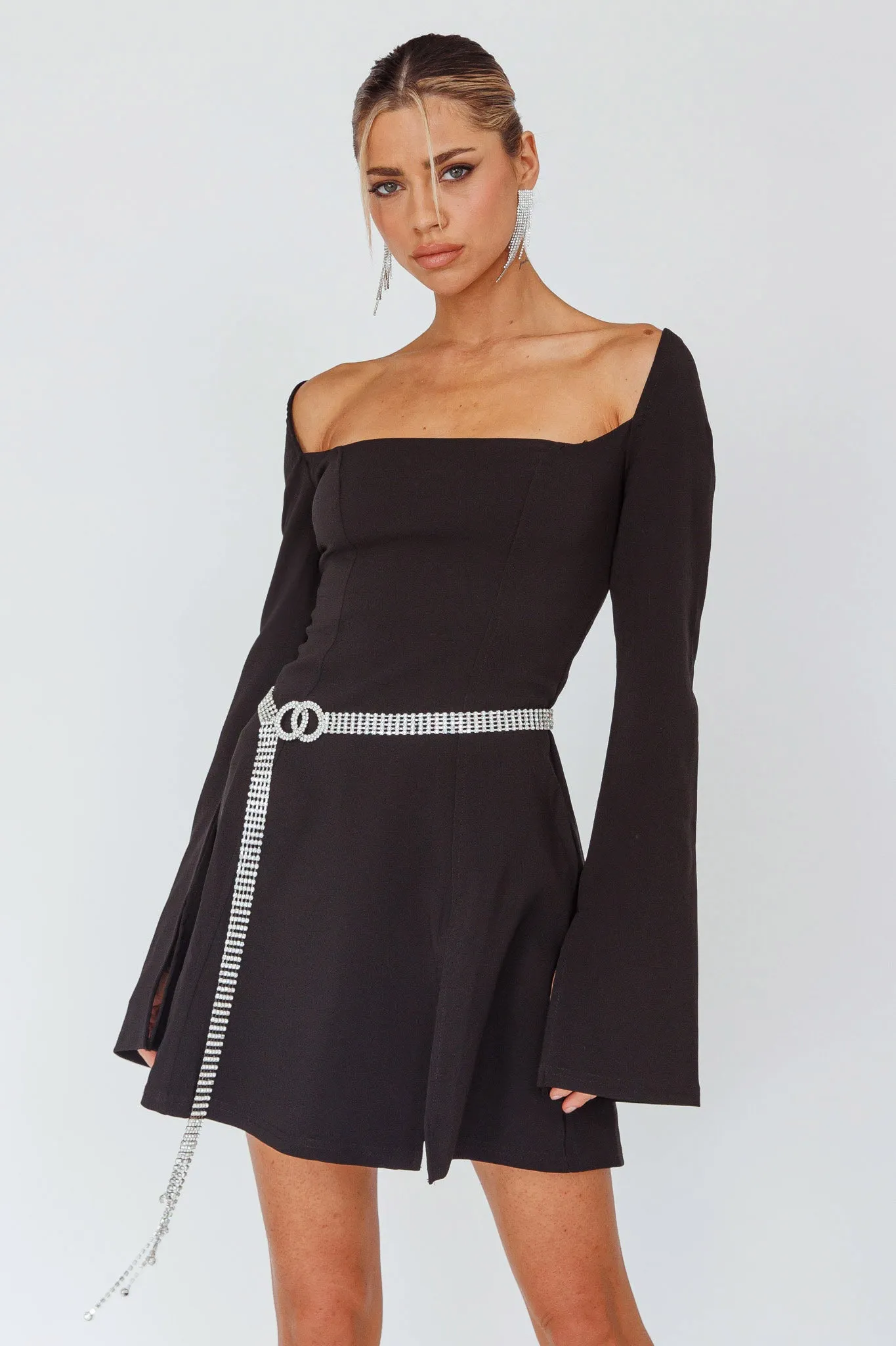 Kieran Long Sleeve A-Line Mini Dress Black sold by Selfie Leslie product image thumbnail 5