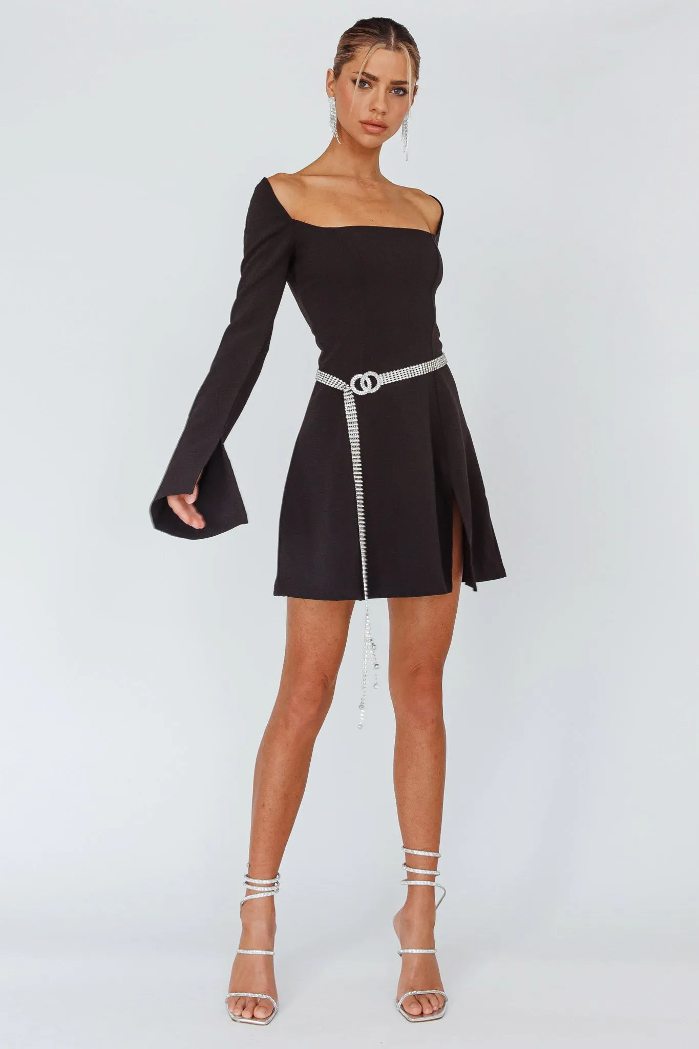 Kieran Long Sleeve A-Line Mini Dress Black sold by Selfie Leslie product image thumbnail 3