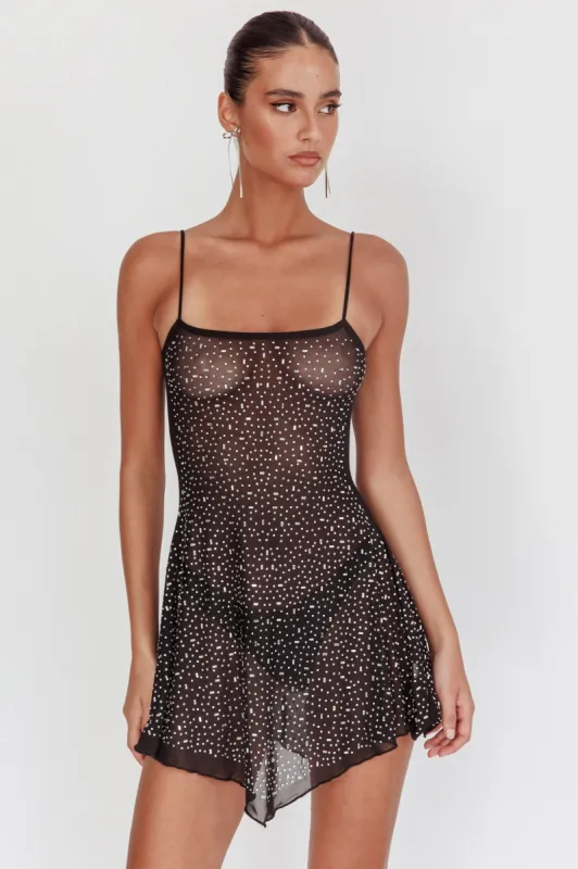 Moon Walker Sheer Rhinestone Mini Dress Black sold by Selfie Leslie