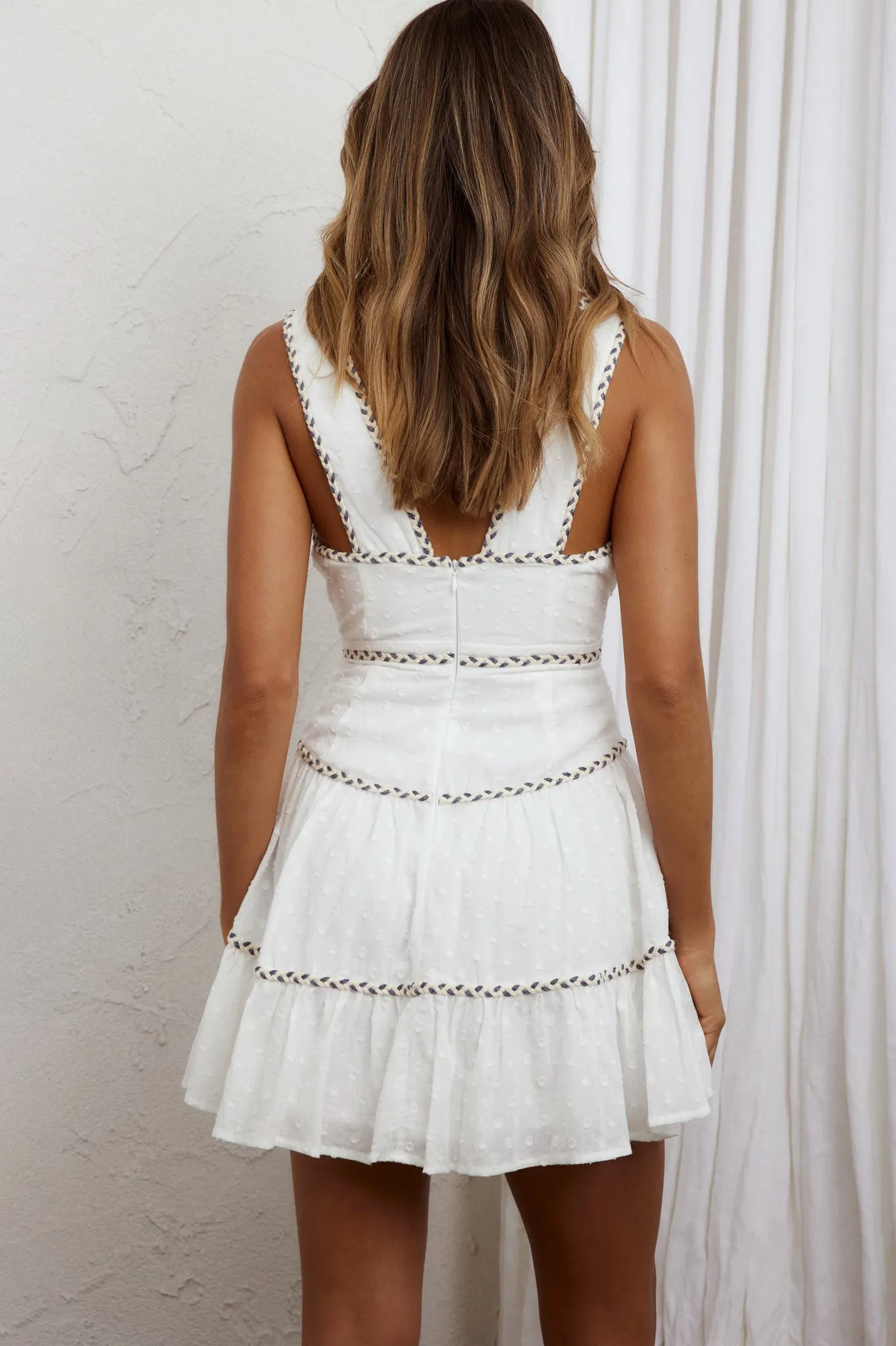 Charis Braided Trim Mini Dress Textured White sold by Selfie Leslie product image thumbnail 2