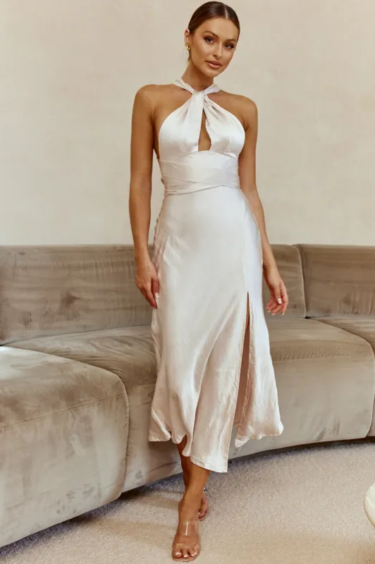 Te Amo Halterneck Open Back Midi Dress Champagne sold by Selfie Leslie