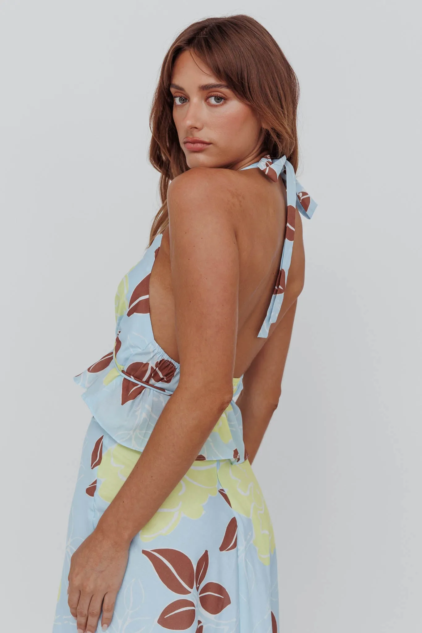 Kika Halterneck Crop Top Floral Blue sold by Selfie Leslie product image thumbnail 2