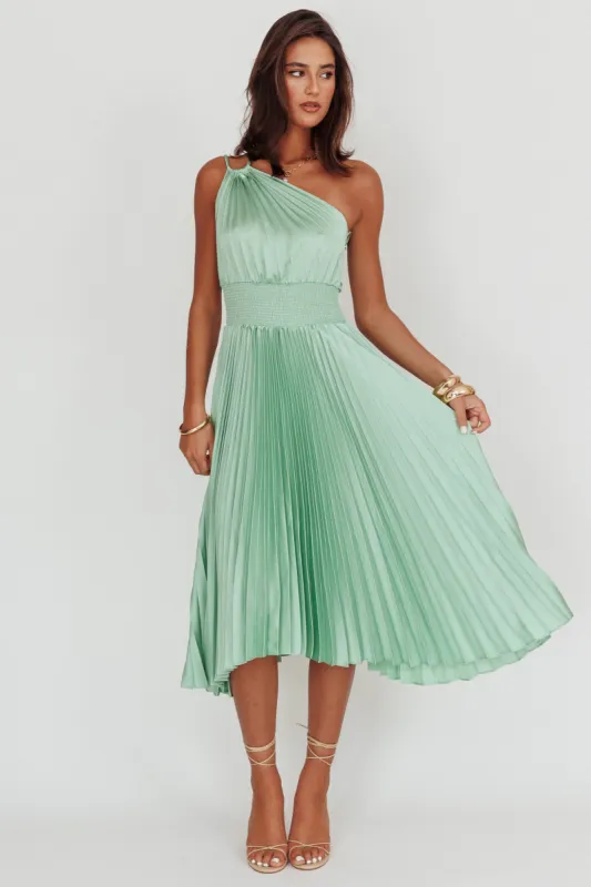 Calissa One Shoulder Pleated Midi Dress Sage sold by Selfie Leslie