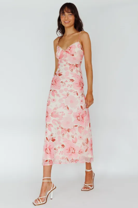 Egypt Cami Strap Midi Dress Floral Pink sold by Selfie Leslie