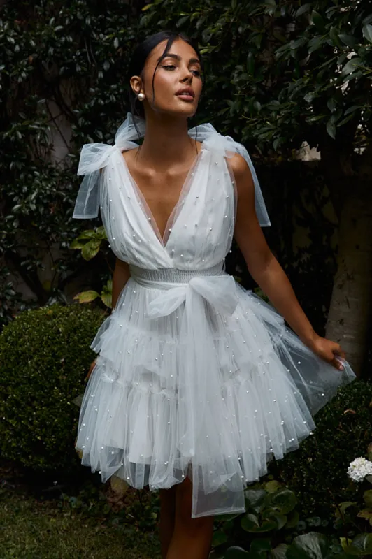 Lyra Pearl Embellished Tulle Mini Dress White sold by Selfie Leslie