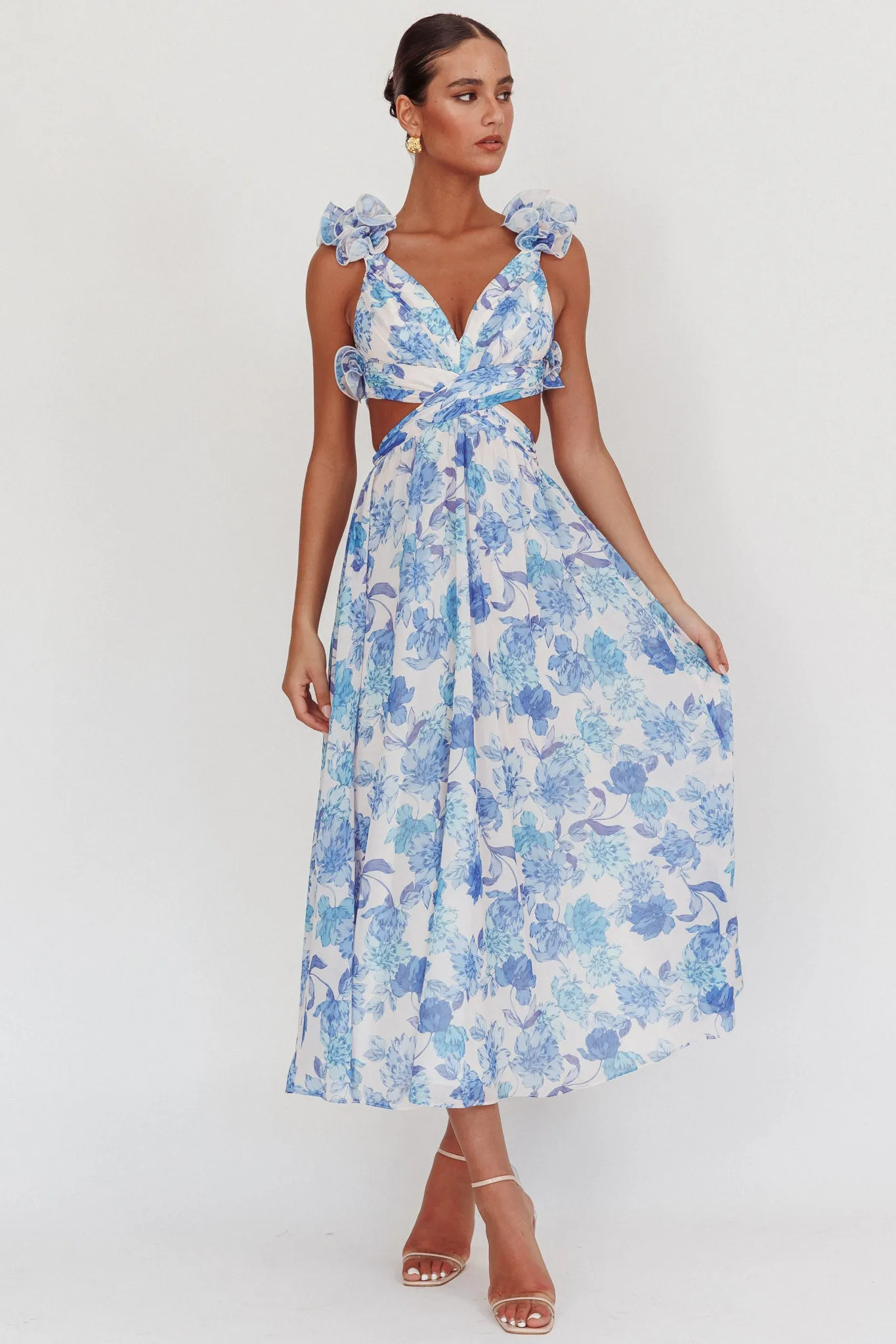 Madara Lace-Up Back Maxi Dress Floral Blue sold by Selfie Leslie product image thumbnail 5