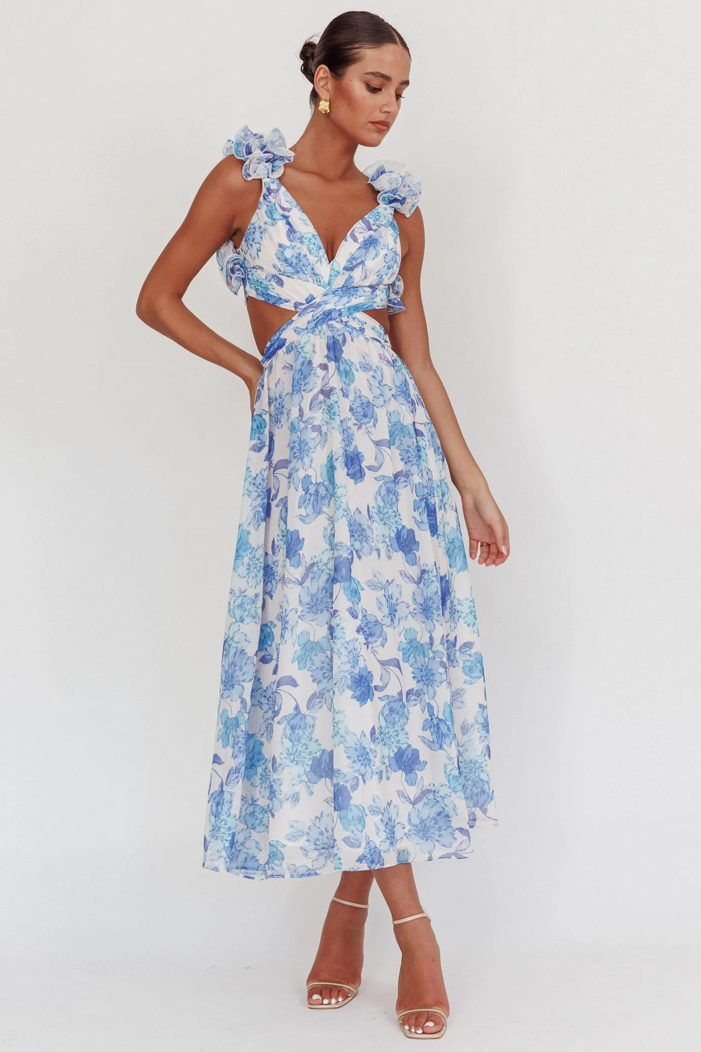 Madara Lace-Up Back Maxi Dress Floral Blue sold by Selfie Leslie