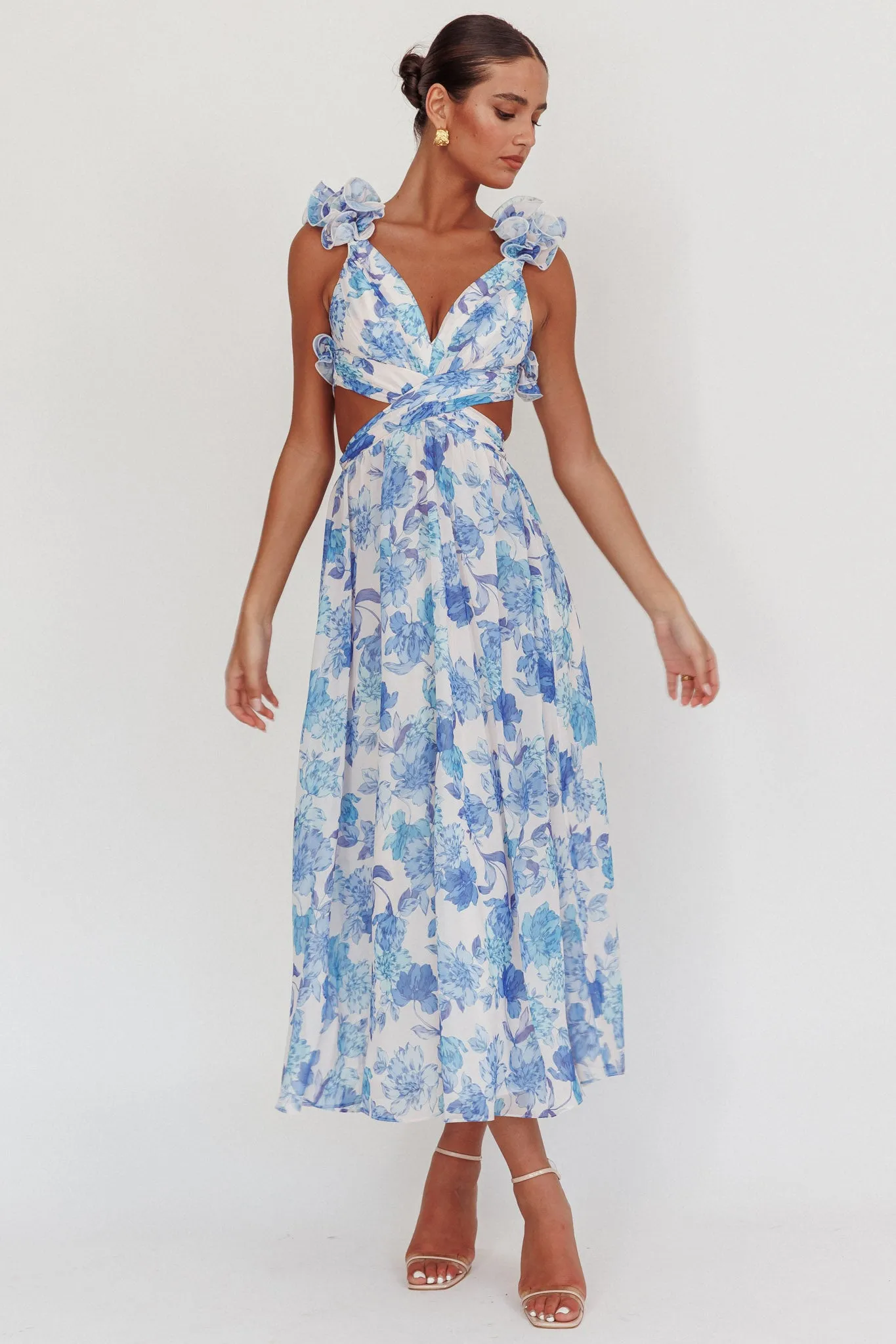 Madara Lace-Up Back Maxi Dress Floral Blue sold by Selfie Leslie product image thumbnail 3
